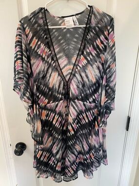 Bar III Black Tie-Dye Swim Coverup with Purple & Orange Accents